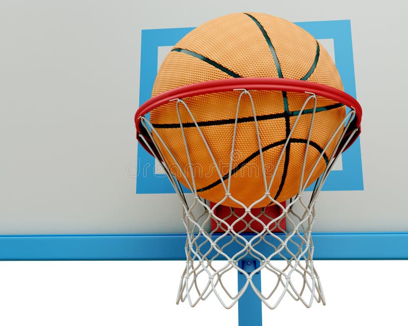 Basketball Ball Falling into a Basketball Hoop Closeup Stock