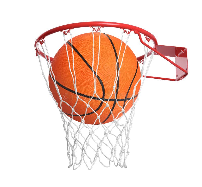 Basketball Ball in Hoop with Net Isolated on White Stock Image Image of championship