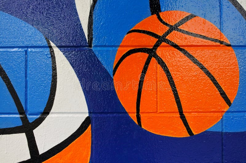 Basketball Balls Paint on Blue Wall Stock Image Image of paint, city