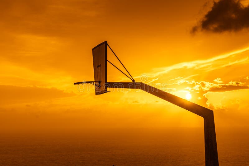 Basketball Basket Against Sunset Sky Stock Image Image Of Sport Clouds 116904897