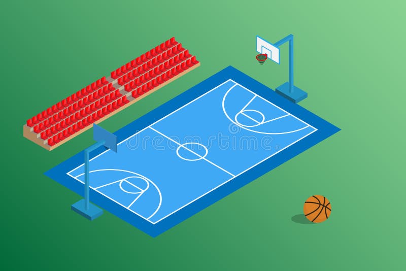 Basketball Blue Field and Outdoor Stadium Stock Vector Illustration
