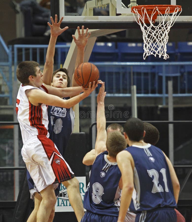 Basketball Boys Shot Block Attempt Editorial Stock Photo - Image of