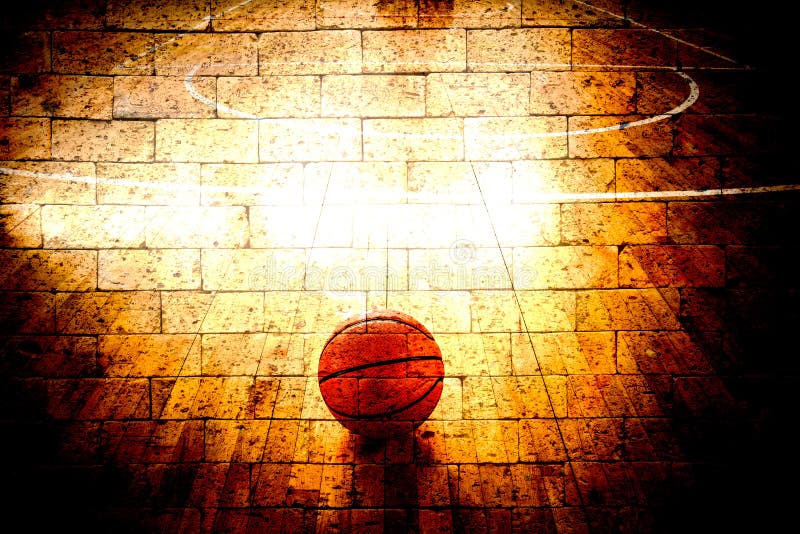 Basketball court with red brick wall texture background