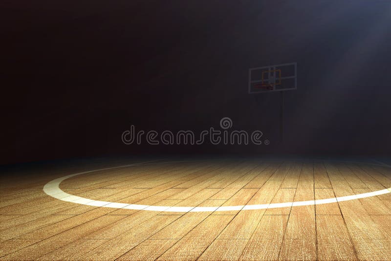 Basketball court with wooden floor and a basketball hoop