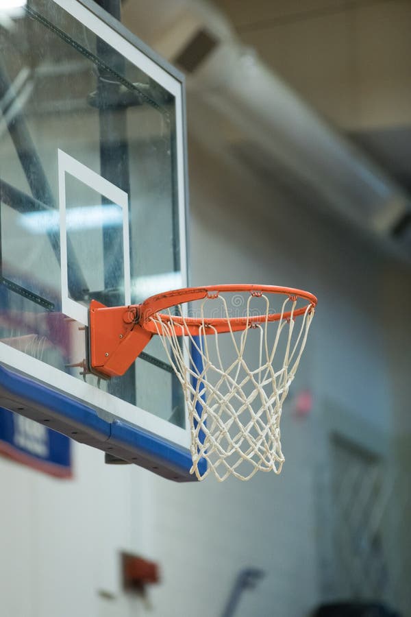 Empty Basketball Goal in Gym Stock Photo Image of white, backboard