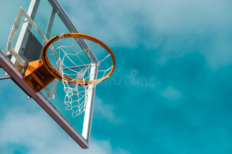 Basketball Hoop Shot from Low Angle with Copy Space Stock Photo Image of backboard, playground