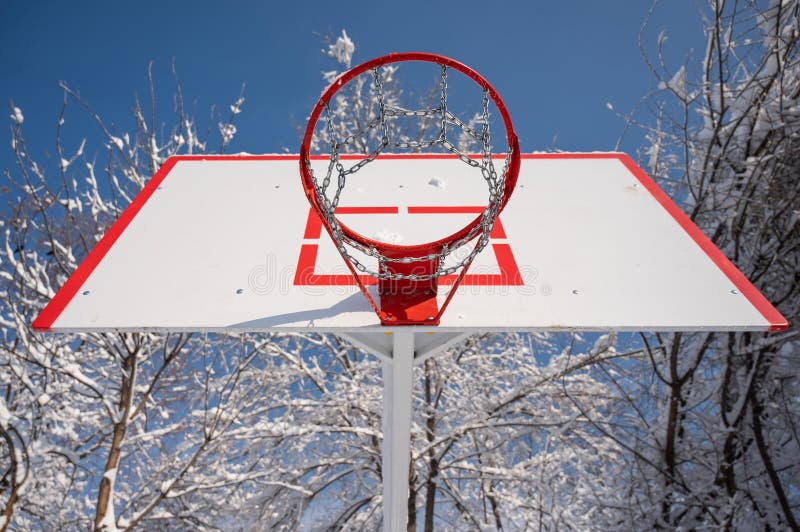 Basketball Hoop in the Snow in Winter. Stock Image Image of score