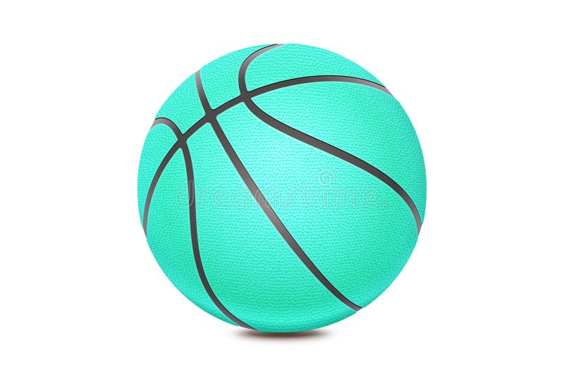 Basketball isolated on white background. Green ball, sport object concept. New emerald basketball with black lines. 3D stock image
