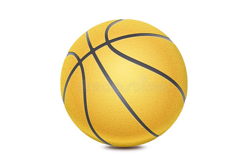 Basketball isolated on white background. Yellow ball, sport object concept. New golden color basketball with black lines stock photography