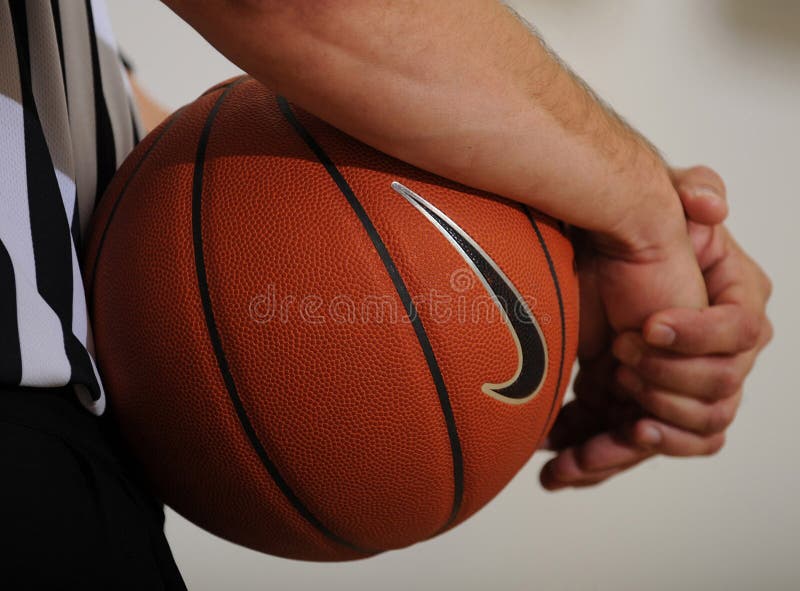 Basketball Being Thrown At The Hoop At An Outdoor Court Stock Photo