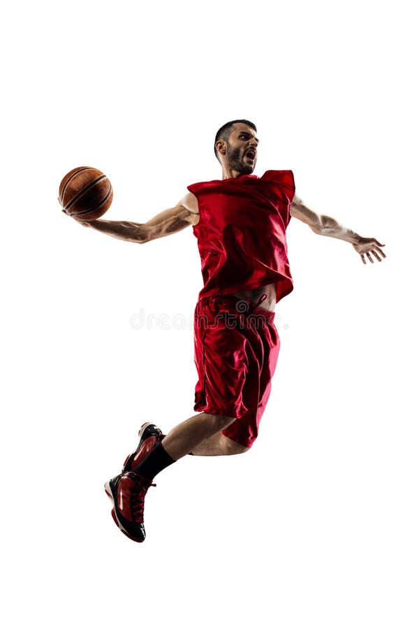 Basketball player in action isolated on white stock image