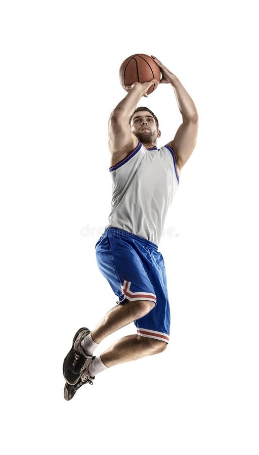 Basketball player in action isolated on white background stock images