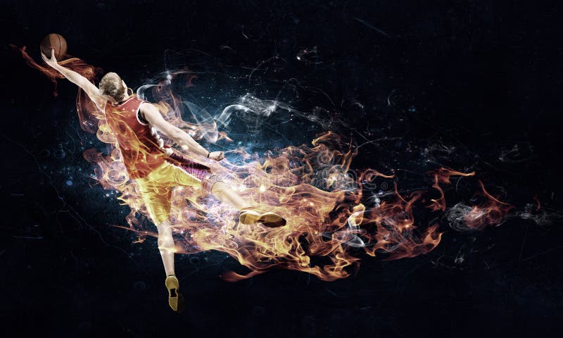 Basketball Player on Fire stock photo. Image of shot - 131360082