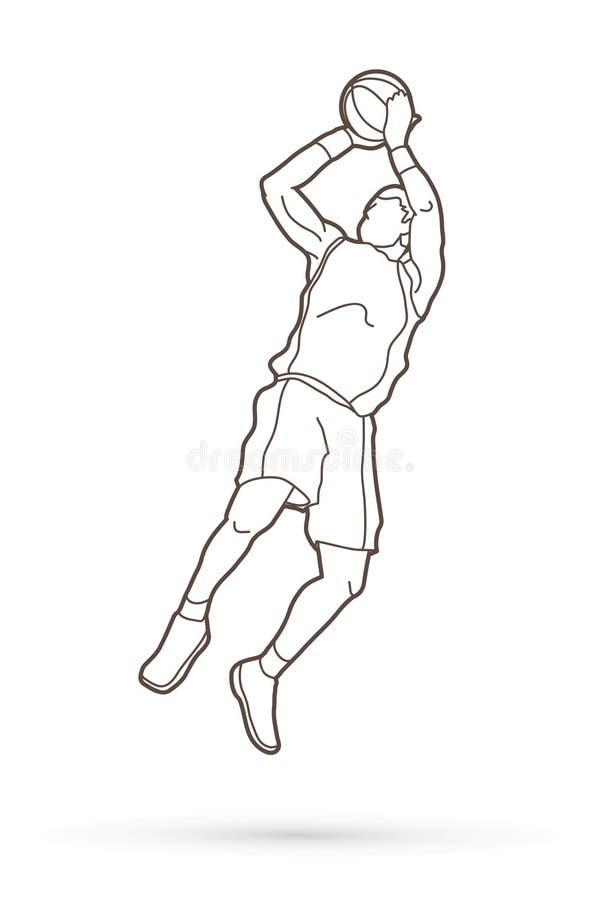 Basketball, jump with the ball, drawing smooth lines Stock