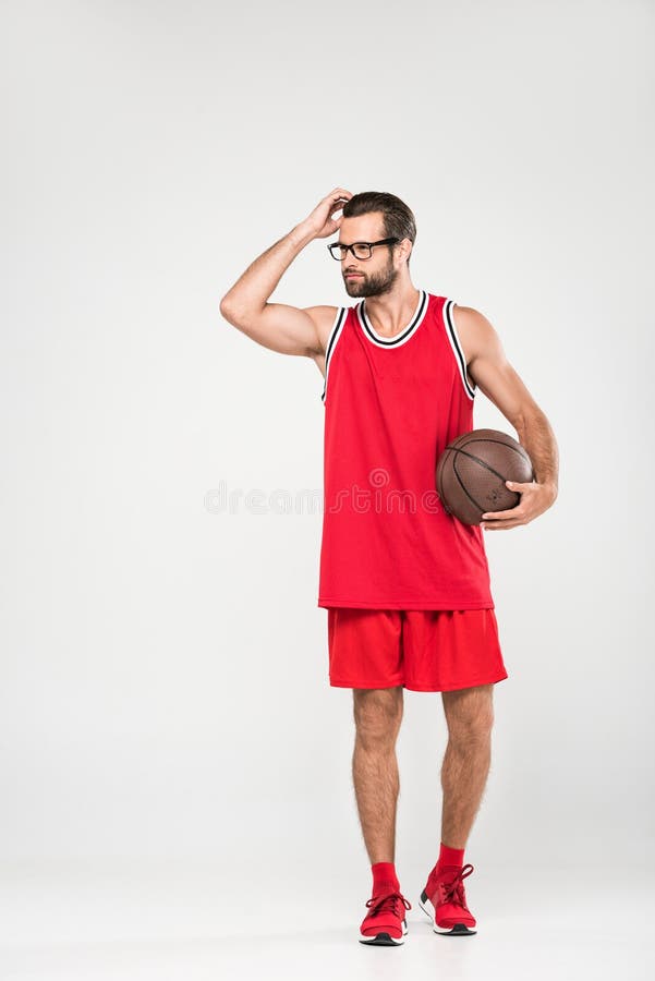 calina Ya que Memoria Basketball Player in Red Sportswear and Retro Glasses Posing with Ball,  Stock Image - Image of adult, retro: 118798553