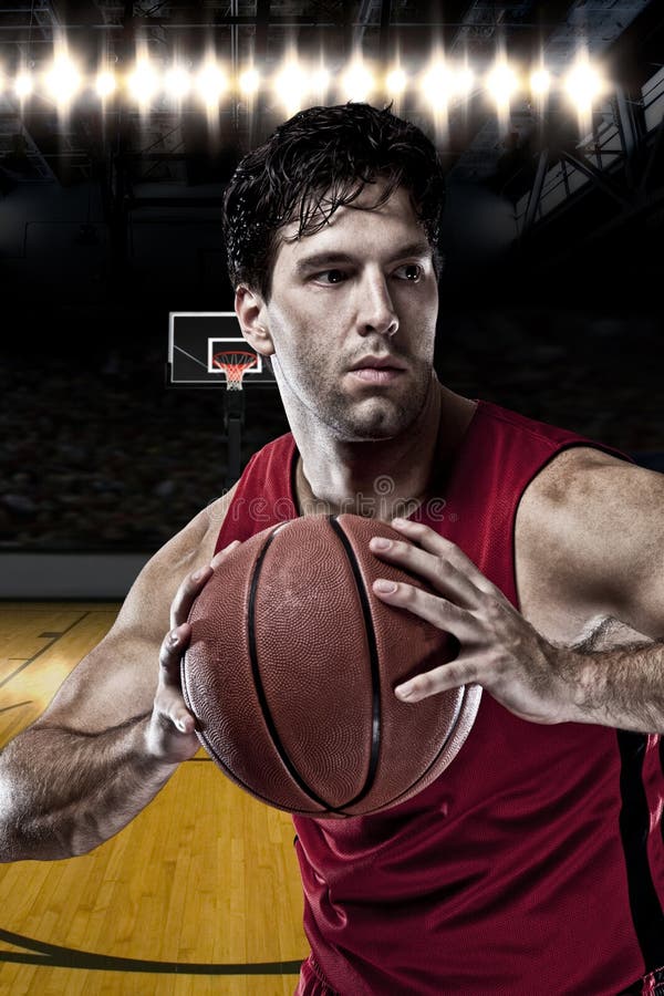Basketball Player Red Uniform Basketball Court Stock Photos Free