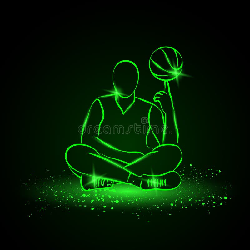 Basketball player spins the ball. Neon style royalty free illustration Basketball player spins the ball. Neon style royalty free illustration