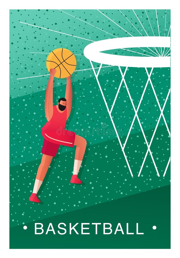A Basketball Player Throws the Ball into the Basket. Poster or Invitation  To a Basketball Game Stock Vector - Illustration of modern, animated:  186681646