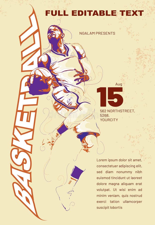 Basketball Vintage Poster Template Stock Vector Illustration of