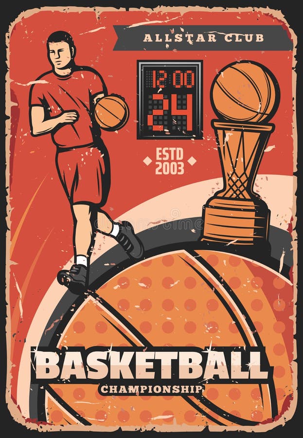 Basketball sport vector retro poster. All star championship, basketball  player club for champions. Man throws ball into basket. National sport  league Stock Vector Image & Art - Alamy