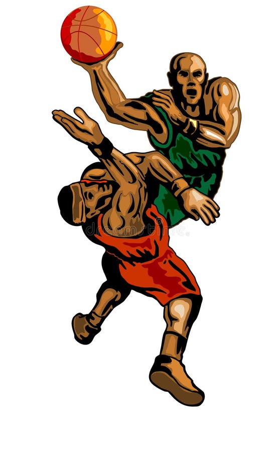 Basketballer dunking blocking stock illustration Basketballer dunking blocking stock illustration