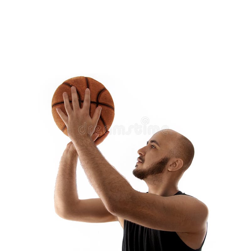 Basketbalspeler vrij schieten werpt op witte achtergrond stock fotografie Basketbalspeler vrij schieten werpt op witte achtergrond stock fotografie