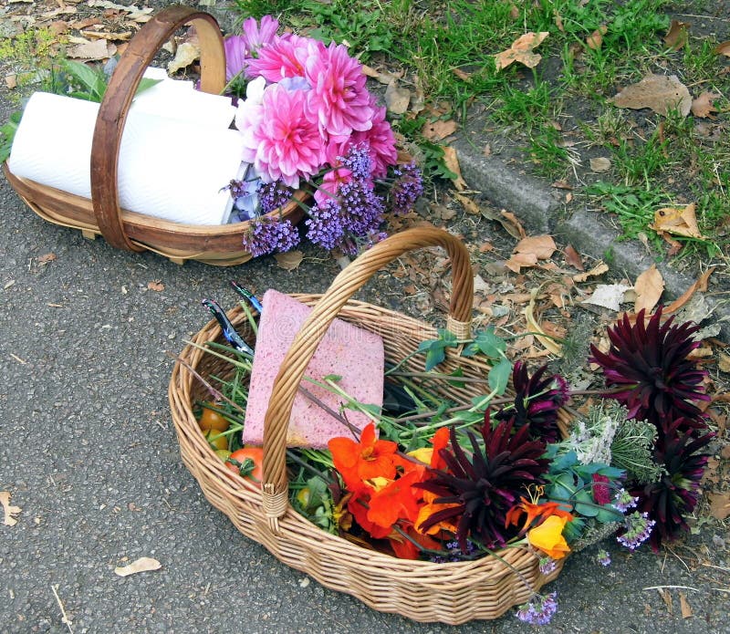 Baskets of flowers stock photo. Image of full, flowers 51239384