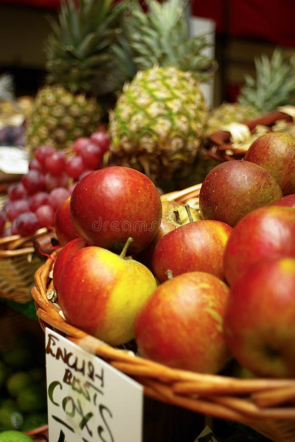 Baskets of fruit for sale stock image. Image of retail 12323133