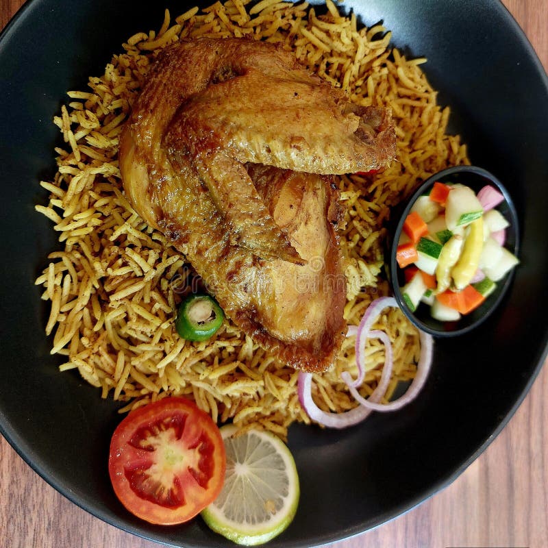 Basmati Rice and Fried Chicken Ready To Serve Stock Photo - Image of