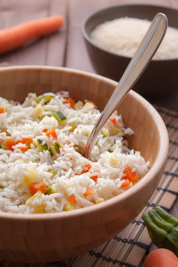 Basmati Rice with veggies stock photo. Image of fork 26159376