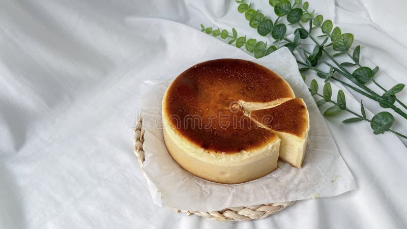 Basque burnt cheese cake. Top View stock photography