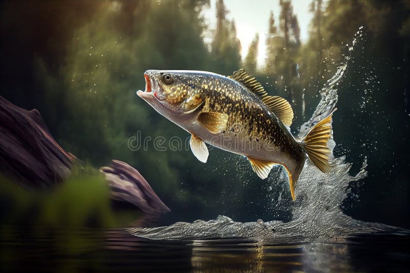 Bass Jumping Out Water Stock Illustrations – 143 Bass Jumping Out