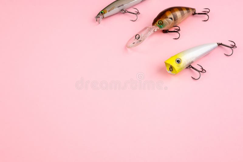Bass Fishing Lures on the Pink Backdrop Stock Image - Image of minnow,  background: 218261797