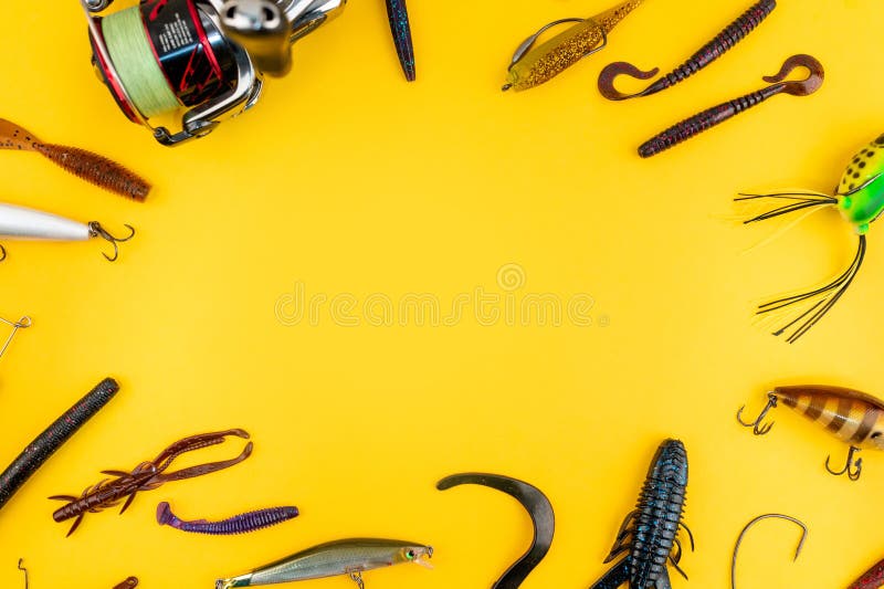 Bass Fishing Lures on the Pink Backdrop Stock Photo - Image of copy, head:  218261788
