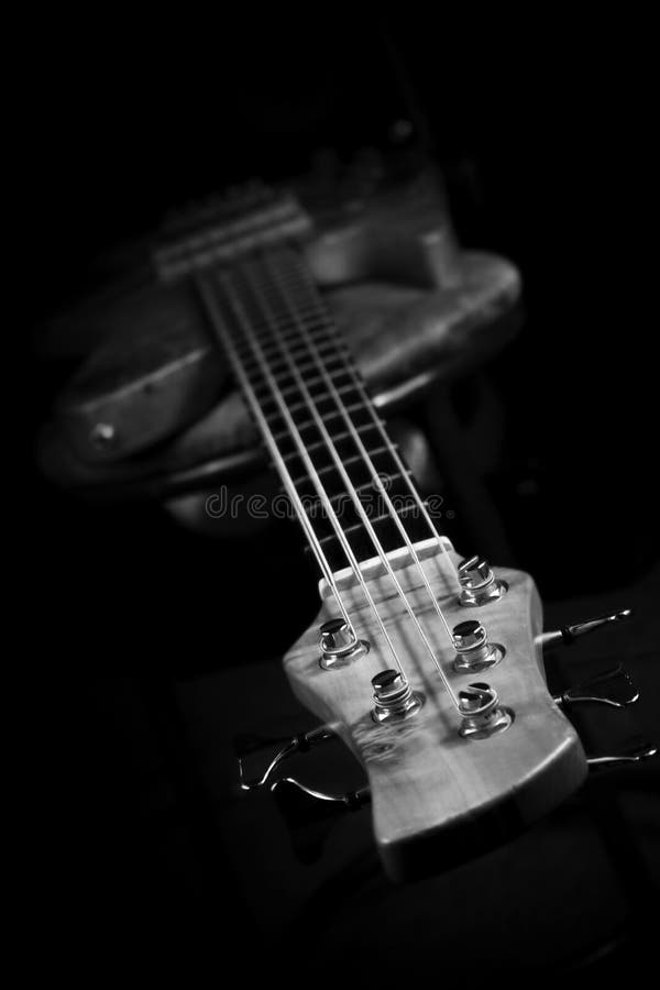 Bass Guitar in Music Studio. Musical Instruments and Equipment Stock