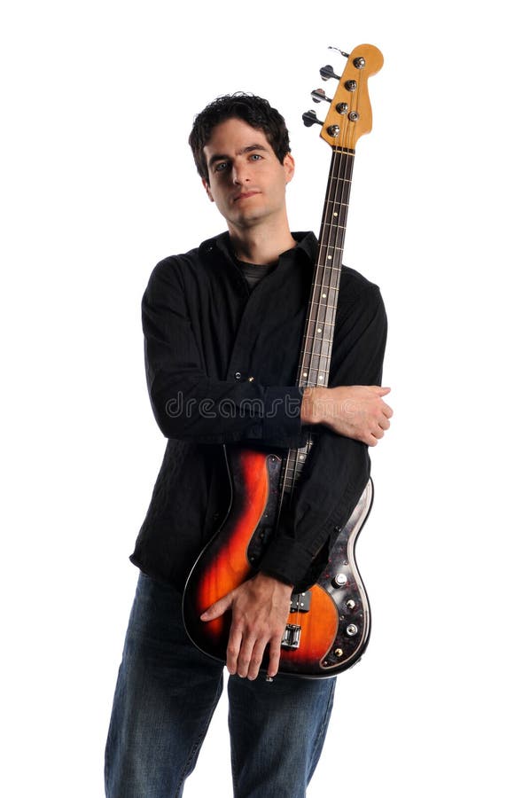Bass guitar player posing stock image. Image of solo 12875843