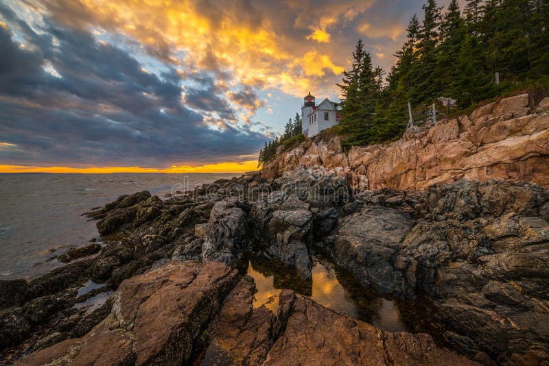Bass Harbor Lighthouse Sunset Stock Photo Image of park, sunset 89405436