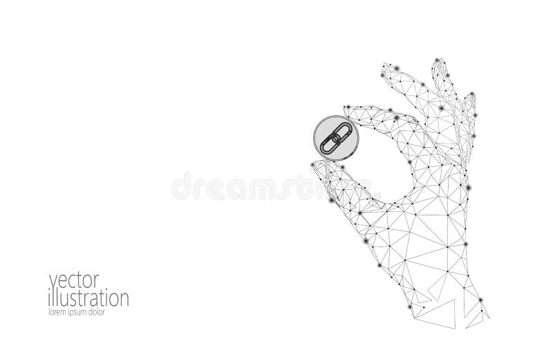 Basse poly main de cryptocurrency de GCC de pièce de monnaie de lien global de blockchain 3d géométriques polygonaux rendent numé illustration libre de droits Basse poly main de cryptocurrency de GCC de pièce de monnaie de lien global de blockchain 3d géométriques polygonaux rendent numé illustration libre de droits