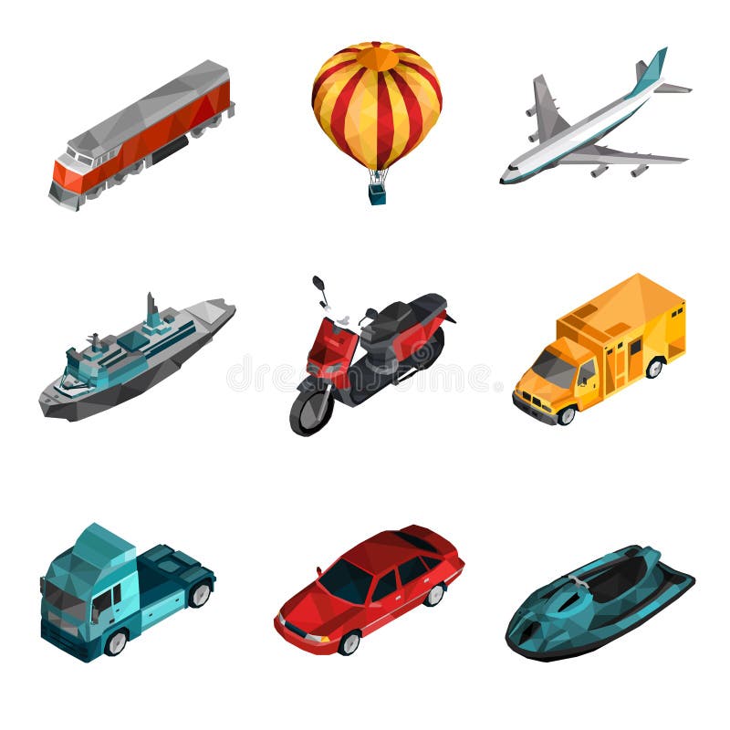 Basses poly icônes de transport illustration de vecteur Basses poly icônes de transport illustration de vecteur