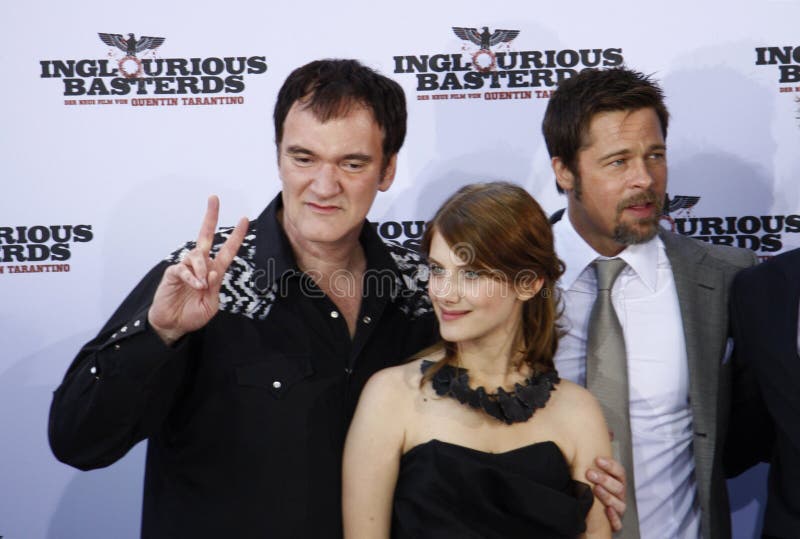 BERLIN, JULY 28, 2009: Quentin Tarantino, Melanie Laurent, Brad Pitt - German premiere of the film Inglorious Basterds, Theater am Potsdamer Platz. BERLIN, JULY 28, 2009: Quentin Tarantino, Melanie Laurent, Brad Pitt - German premiere of the film Inglorious Basterds, Theater am Potsdamer Platz.