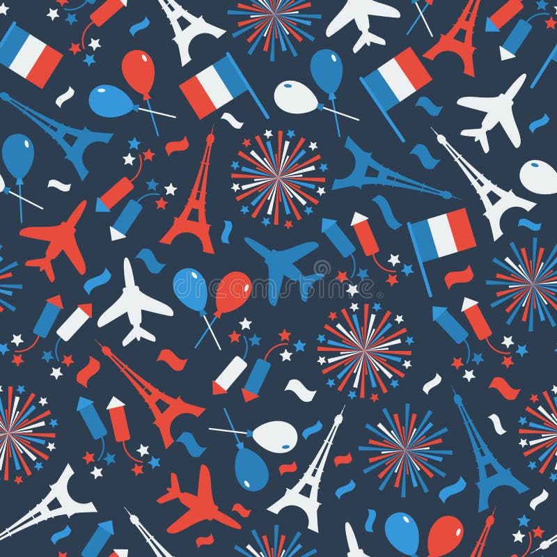 Bastille Day, Independence Day of France, symbols. Seamless pattern with symbol of celebration. royalty free illustration Bastille Day, Independence Day of France, symbols. Seamless pattern with symbol of celebration. royalty free illustration