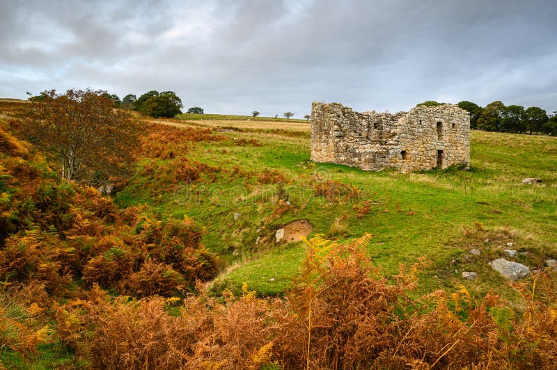 The ruins of an early 17th century bastle or defensible farmhouse in the Anglo-Scottish Borders as protection against Border Reivers. The ruins of an early 17th century bastle or defensible farmhouse in the Anglo-Scottish Borders as protection against Border Reivers