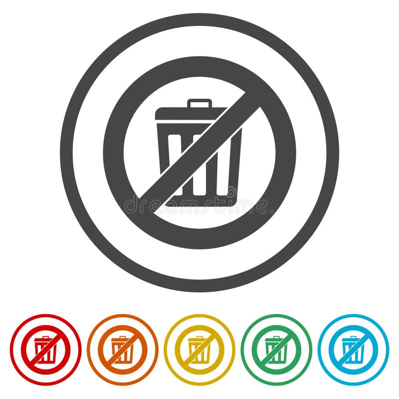 Basura del tiro del ` t de Don, icono de la muestra de la papelera de reciclaje, 6 colores incluidos ilustración del vector
