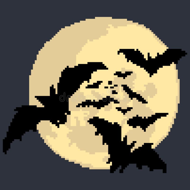 The Bat On The Background Of The Moon Is Painted With Pixels Halloween Stock Illustration Illustration Of Cartoon Halloween