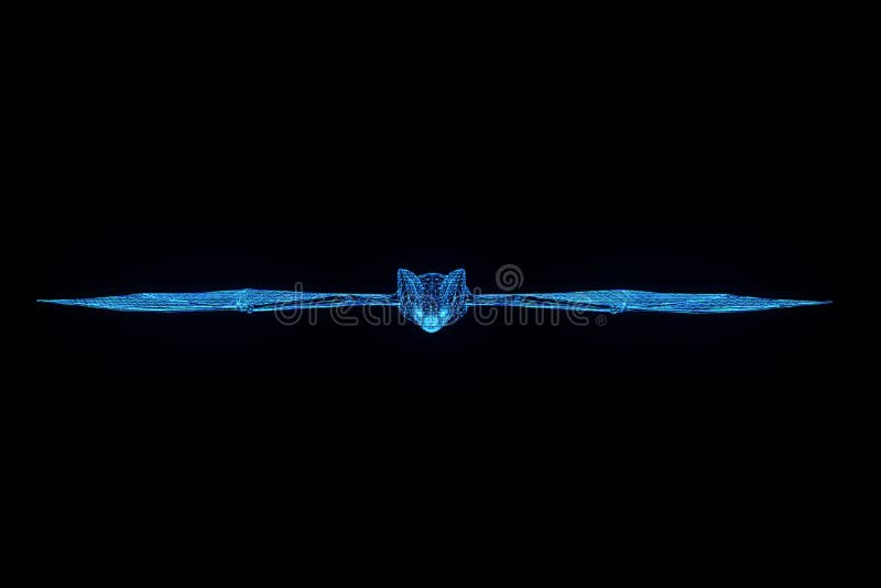 Bat in Hologram Wireframe Style. Nice 3D Rendering royalty free illustration
