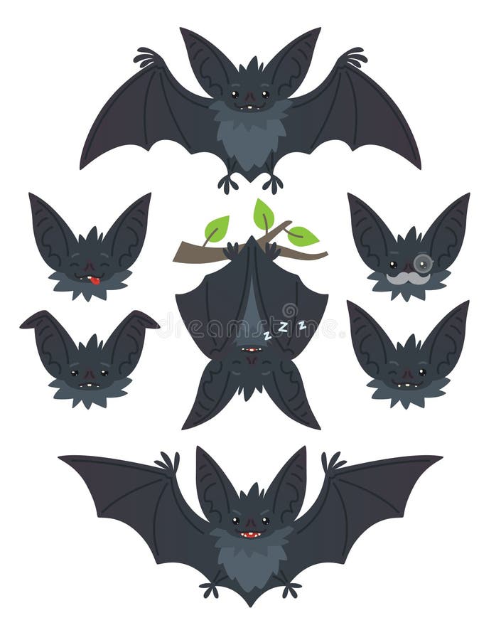 Bat in Various Poses. Flying, Hanging. Brown Bat-eared Snouts with Different Emotions. Illustration of Modern Flat Stock Vector - Illustration of emoji, background: 108688752 Bat in Various Poses. Flying, Hanging. Brown Bat-eared Snouts with Different Emotions. Illustration of Modern Flat Stock Vector - Illustration of emoji, background: 108688752