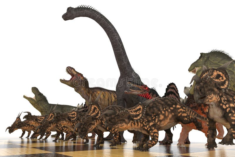 A Batalha Dos Dinossauros Com Xadrez Em Um Tabuleiro De Xadrez 3d  Ilustração Foto Royalty Free, Gravuras, Imagens e Banco de fotografias.  Image 153932929