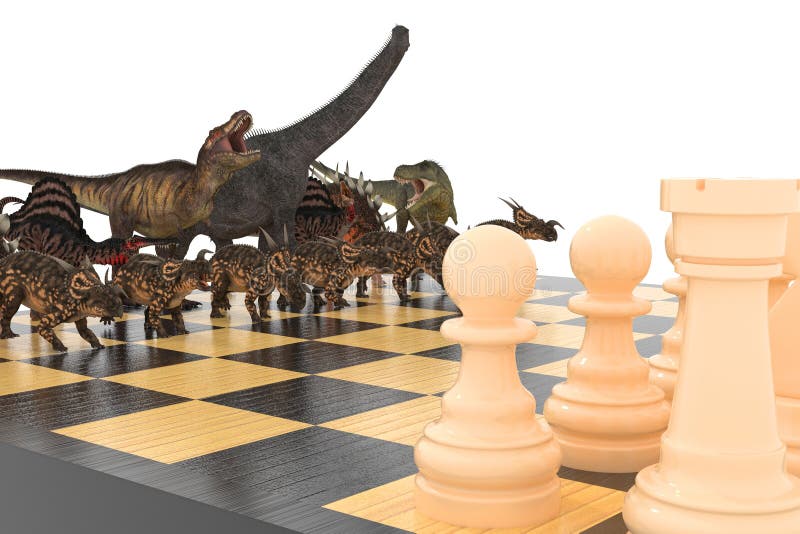 A Batalha Dos Dinossauros Com Xadrez Em Um Tabuleiro De Xadrez 3d  Ilustração Foto Royalty Free, Gravuras, Imagens e Banco de fotografias.  Image 153933283