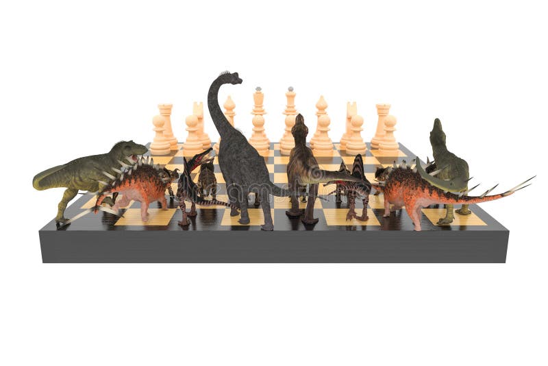 A Batalha Dos Dinossauros Com Xadrez Em Um Tabuleiro De Xadrez 3d  Ilustração Foto Royalty Free, Gravuras, Imagens e Banco de fotografias.  Image 153933283