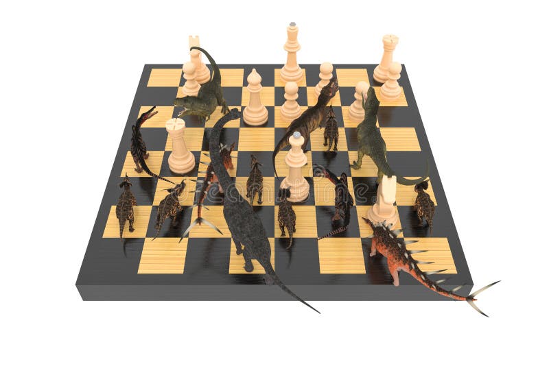 A Batalha Dos Dinossauros Com Xadrez Em Um Tabuleiro De Xadrez 3d  Ilustração Foto Royalty Free, Gravuras, Imagens e Banco de fotografias.  Image 153932929